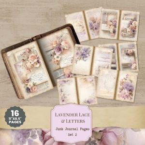 Lavender Lace and Letters Junk Journal Pages Set 2