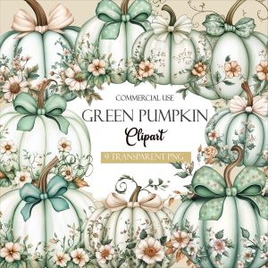 Green Floral Pumpkin Clipart