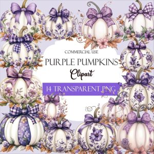 Purple Floral Pumpkin Clipart