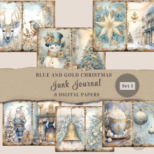 Blue and Gold Christmas Junk Journal Pages Volume 1