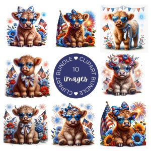 Patriotic Highland Cow Clipart
