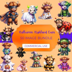 Halloween Highland Cows Clipart