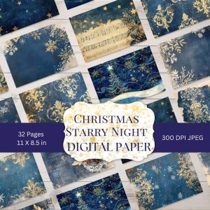 Christmas Starry Night Digital Paper