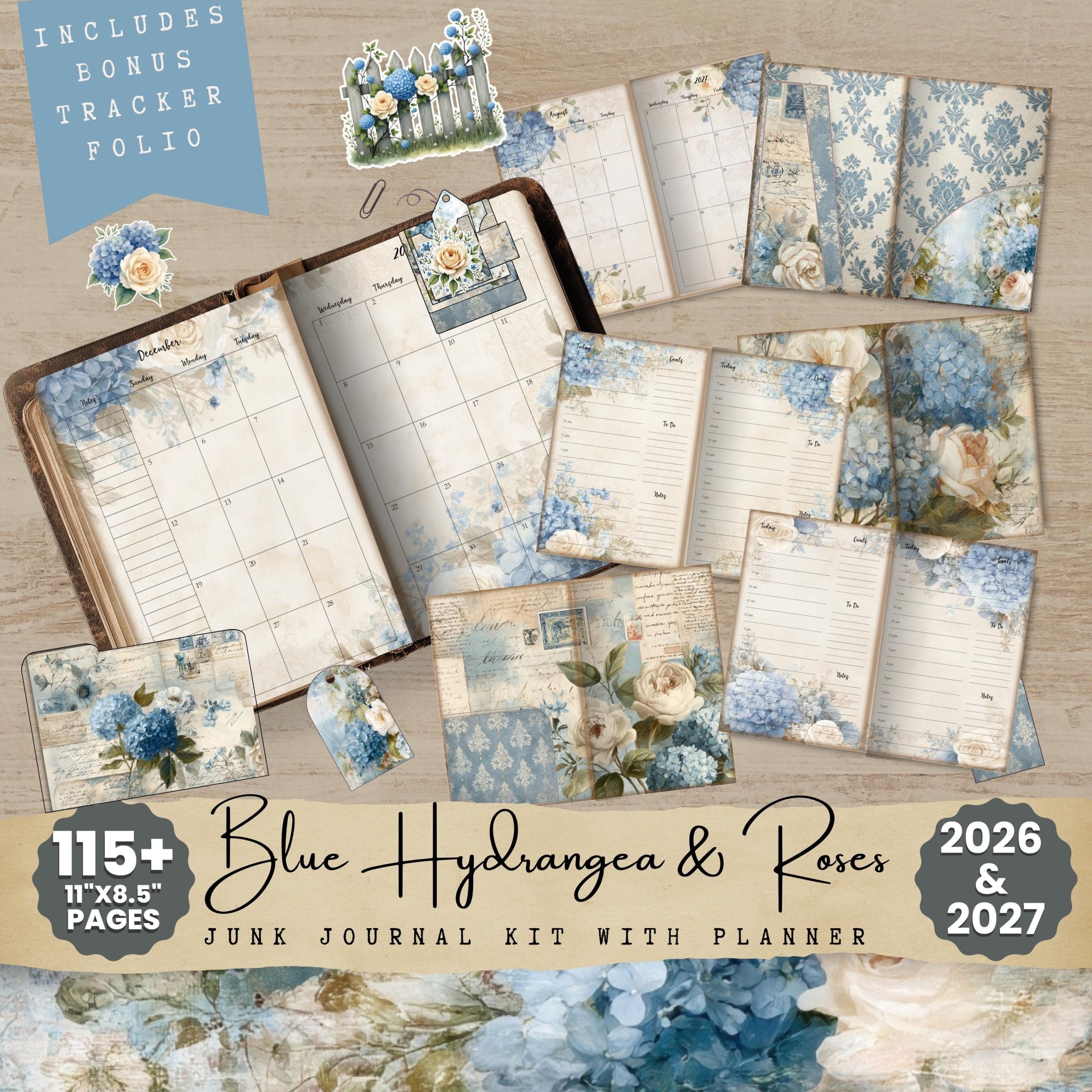 Blue Hydrangea and Roses