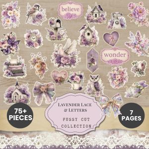 Lavender Lace and Letters Fussy Cuts