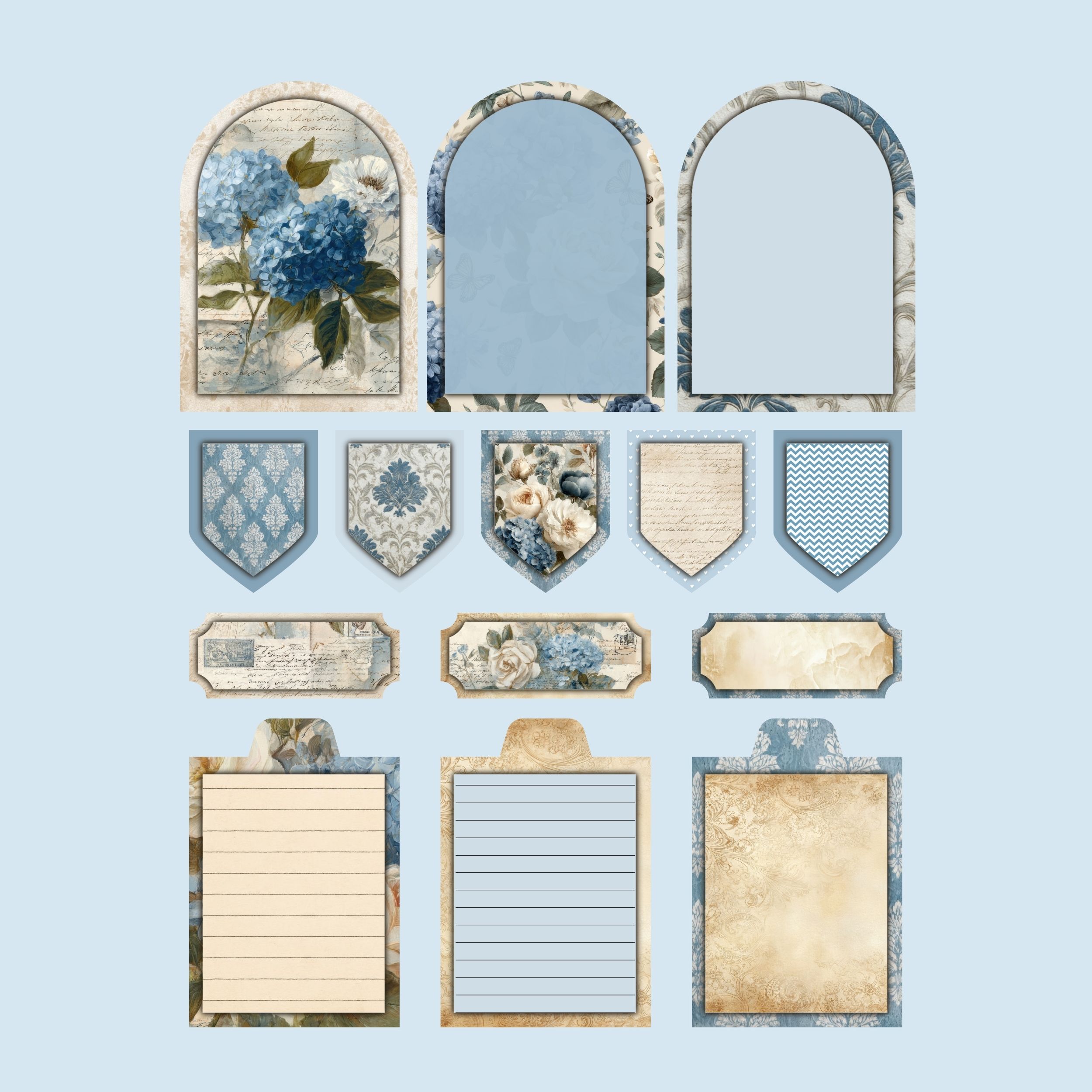 Blue Hydrangea and Roses Layered tags