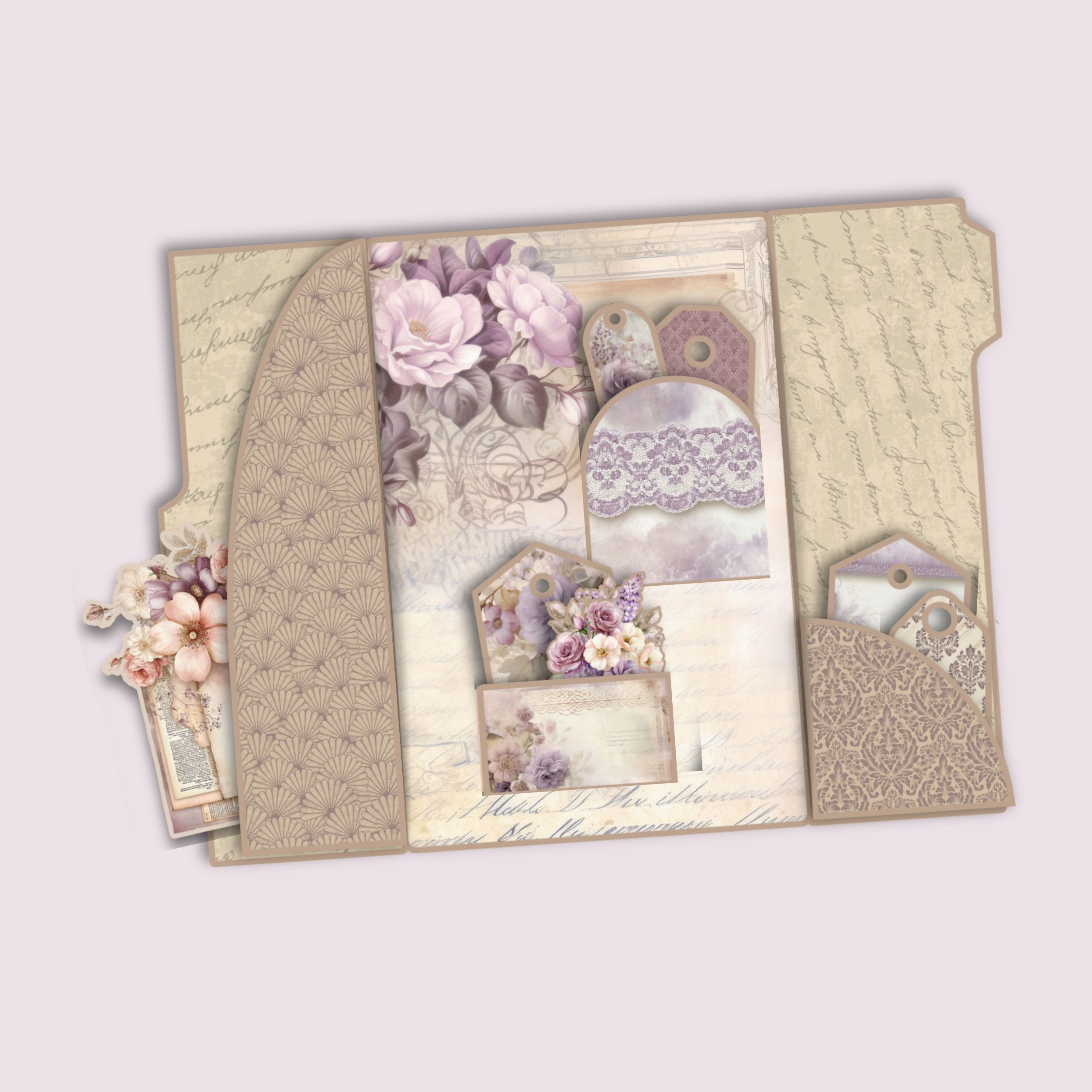 Lavender Lace and Letters Tip-in Finished page
