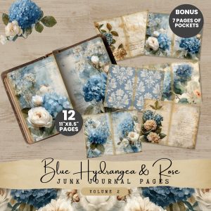 Blue Hydrangea and Roses Junk Journal Pages Volume 2