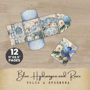 Blue Hydrangea and Roses 12 Page Folio Kit