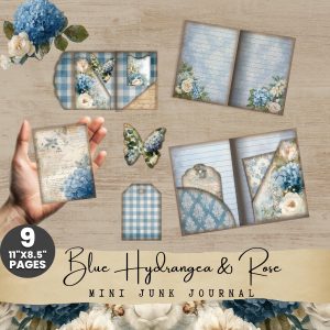 Blue Hydrangea and Roses Mini Junk Journal Kit