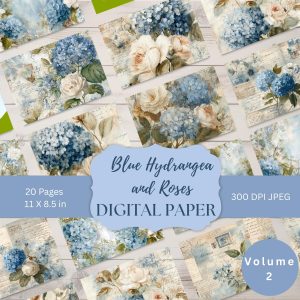 Blue Hydrangea and Roses Digital Paper Volume 2