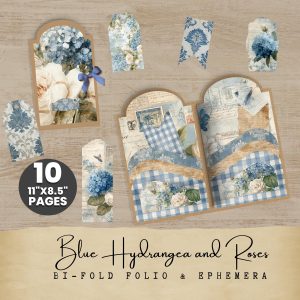 Blue Hydrangea and Roses Bi-Fold Folio Kit