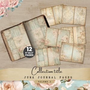 Soft Blue Shabby Junk Journal Pages
