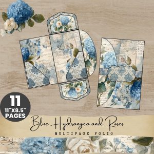 Blue Hydrangea and Roses Large Multipage Folio Kit