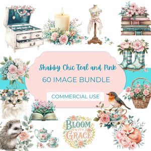 Teal and Pink Shabby Clipart Bundle