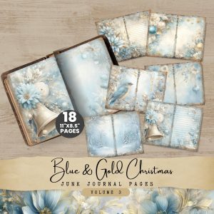 Blue and Gold Christmas Junk Journal Pages Volume 3