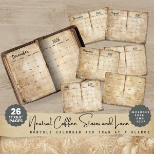 Neutral Coffee and Lace Calendar Pages