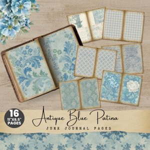 Antique Blue Patina Junk Journal Pages Set 1
