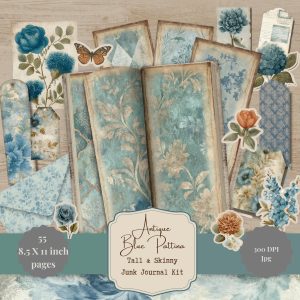 Antique Blue Patina Tall and Skinny Junk Journal Kit