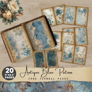Antique Blue Patina Junk Journal Pages Set 2