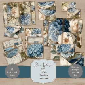 Blue Hydrangea and Roses Envelope Kit