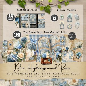 Blue Hydrangea and Roses Junk Journal Bundle