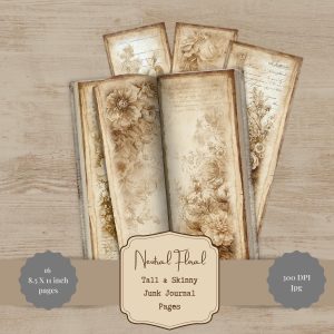 Neutral Floral Tall and Skinny Junk Journal Pages
