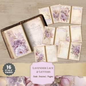 Lavender Lace and Letters Junk Journal Pages Set 1