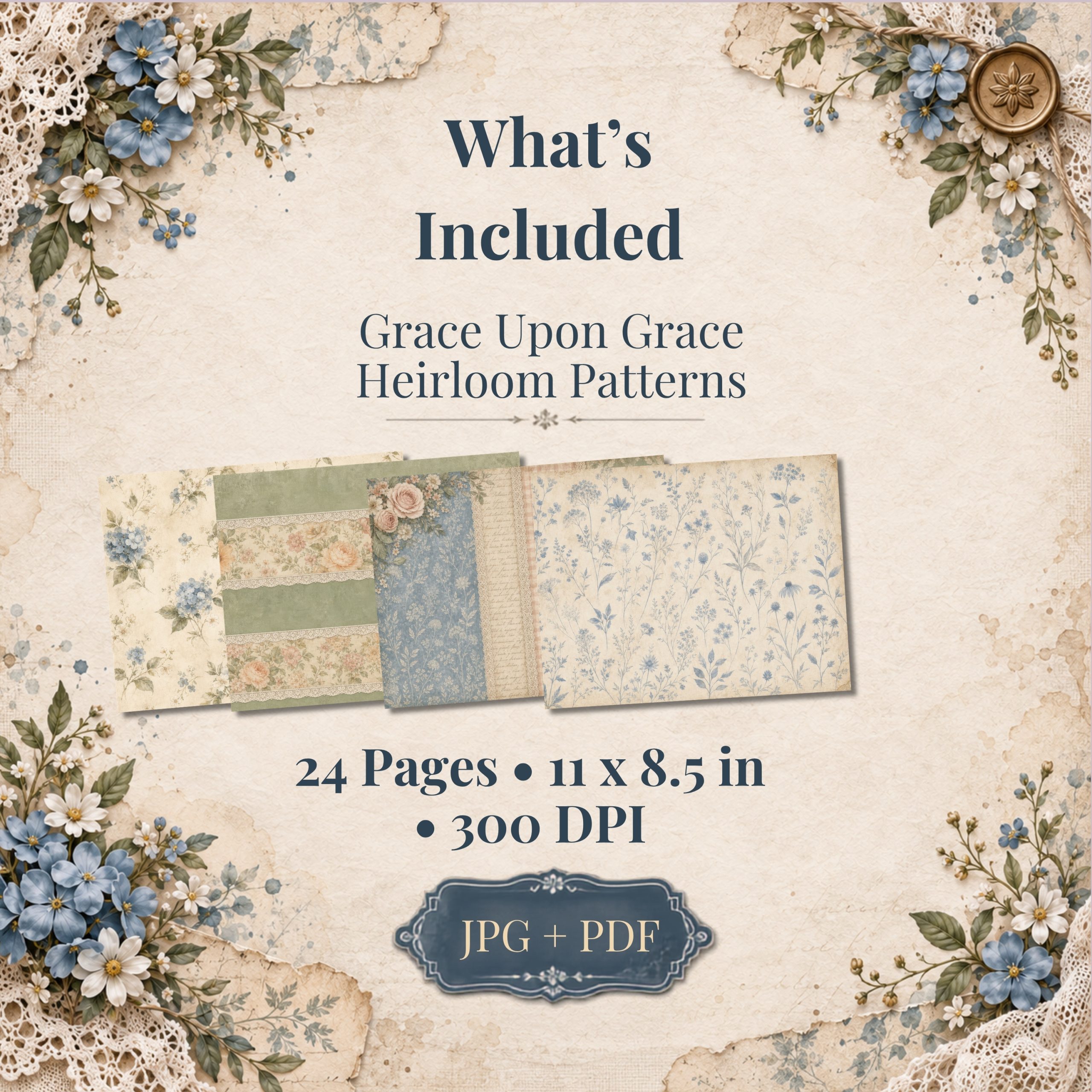 Grace Upon Grace Heirloom Patterns Digital Papers - Image 2