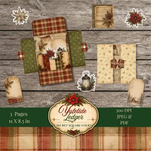 Yuletide Ledger Secret Square Folio printable Christmas junk journal