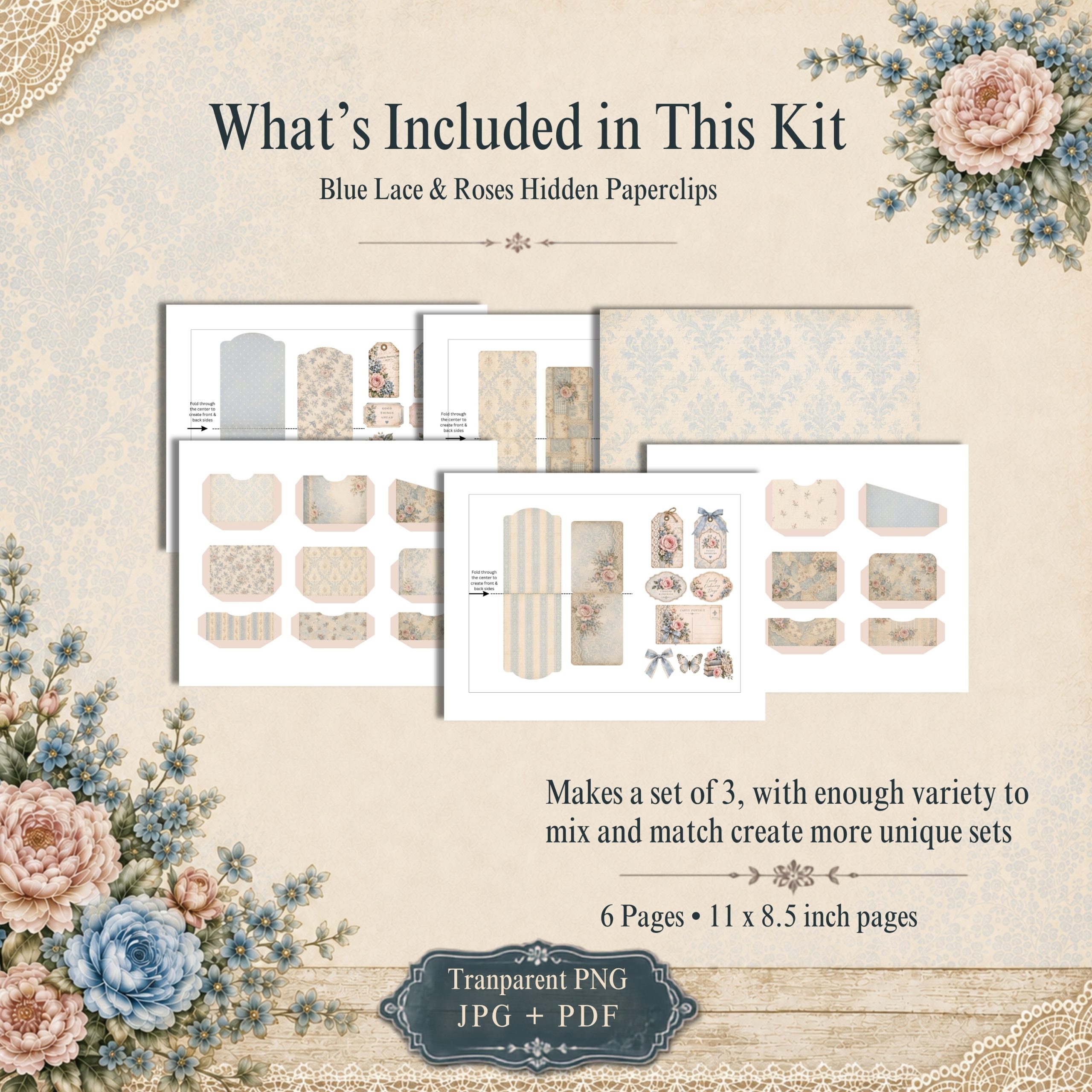 Blue Lace & Roses Hidden Paperclips - Image 2
