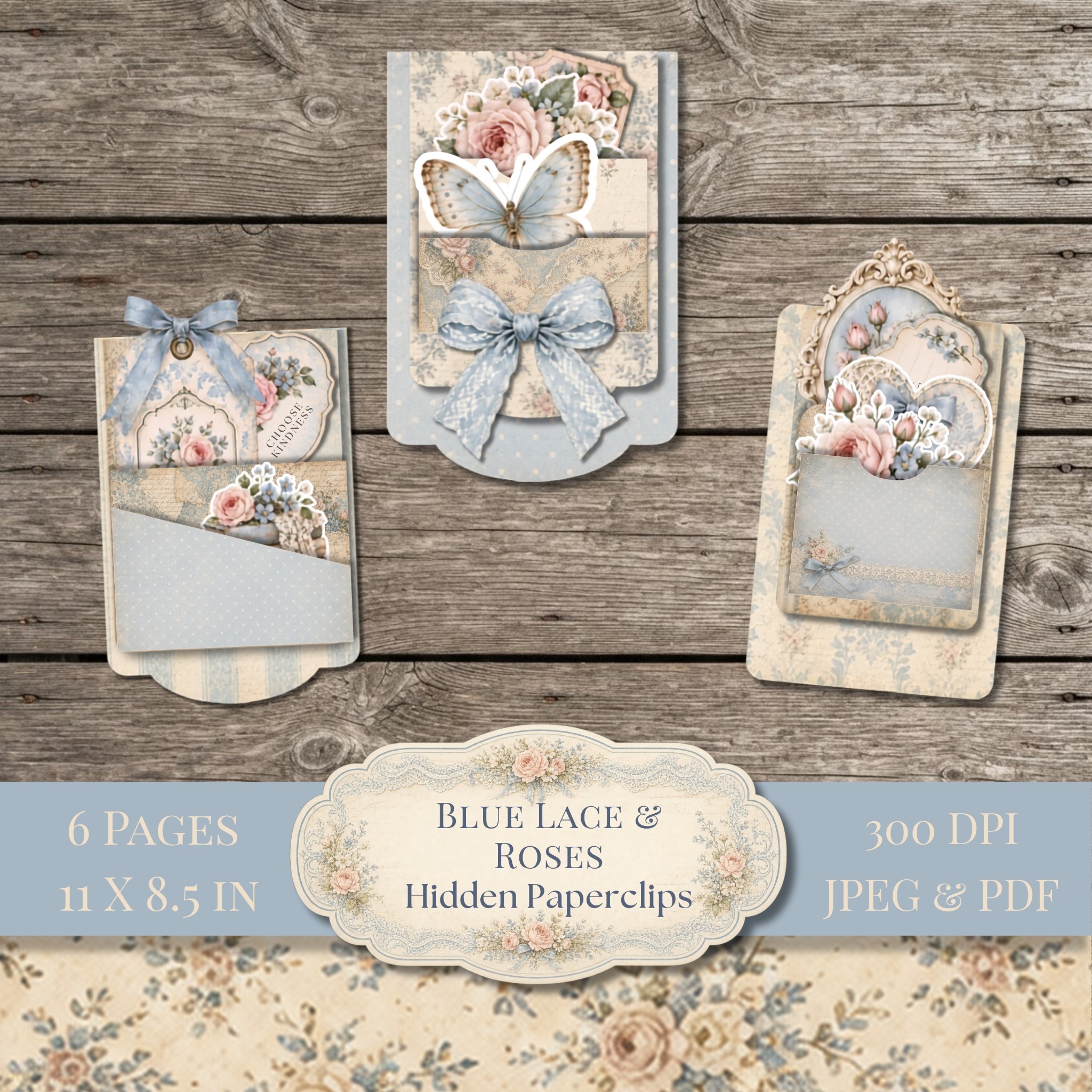 Blue Lace & Roses Hidden Paperclips