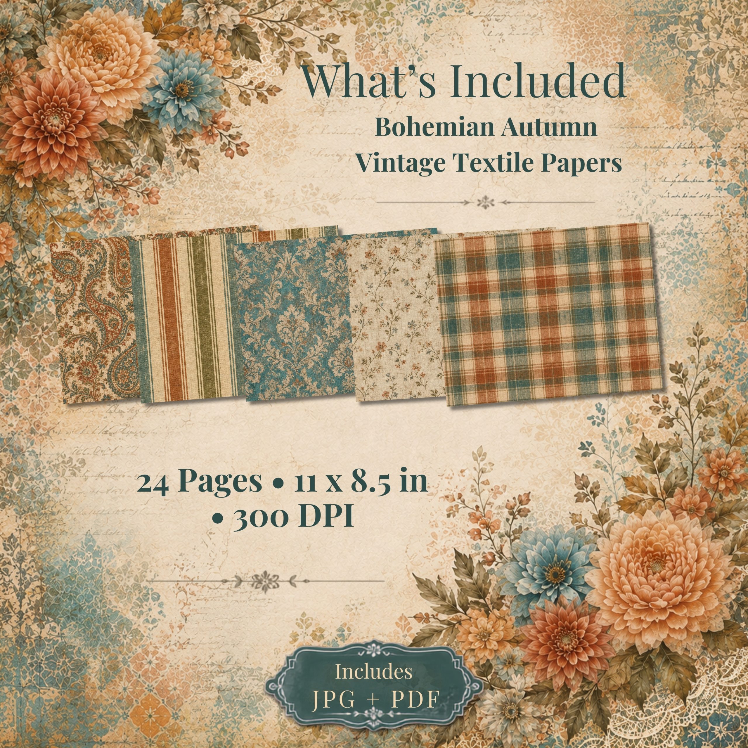 Bohemian Autumn Vintage Textile Papers - Image 2