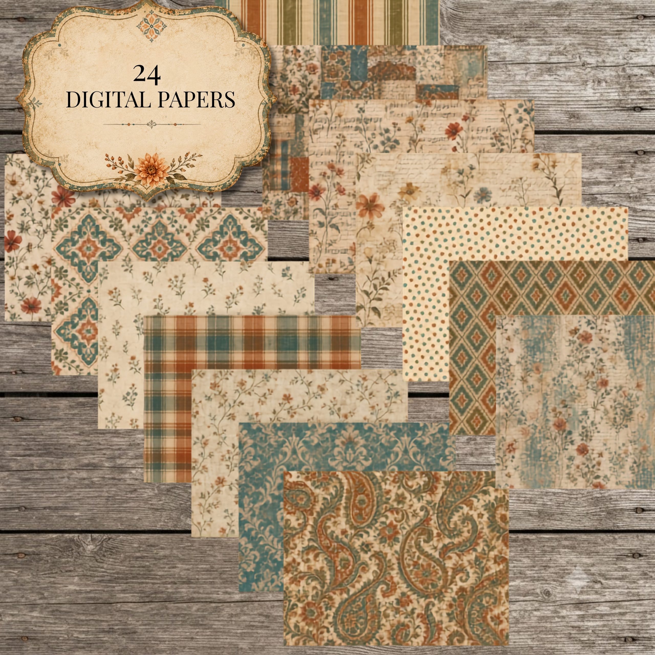 Bohemian Autumn Vintage Textile Papers - Image 4