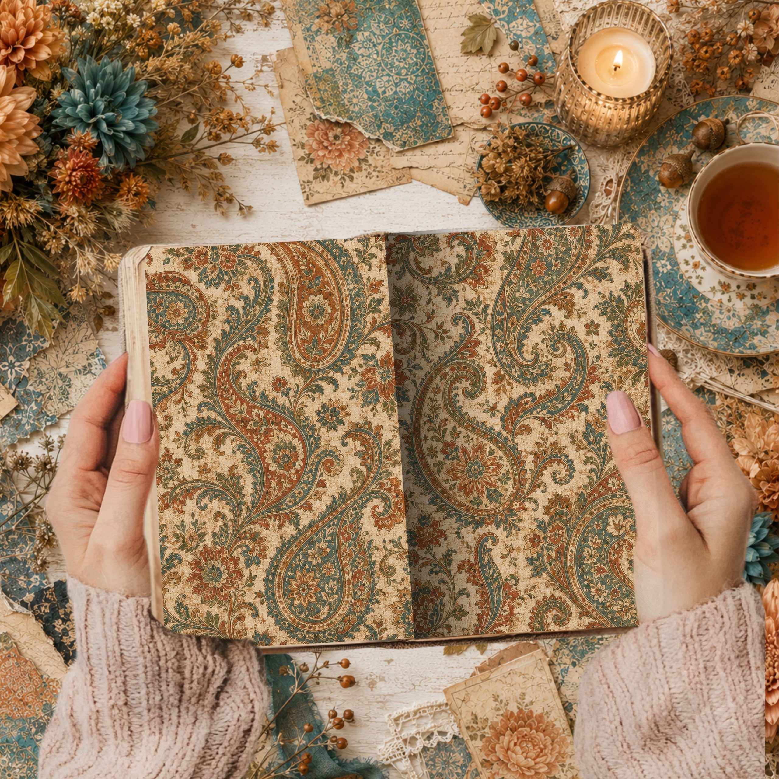 Bohemian Autumn Vintage Textile Papers - Image 8
