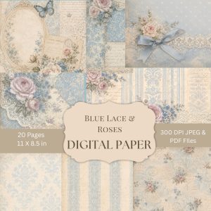 Blue Lace and Roses Digital Paper