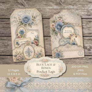 Blue Lace and Roses Pocket Tags