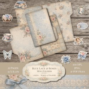 Blue Lace and Roses Mini Folders