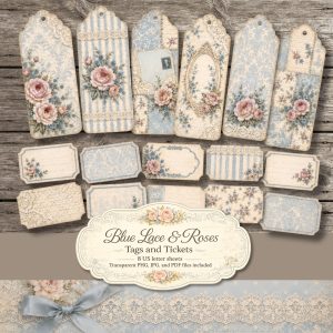 Blue Lace and Roses Tags and Tickets