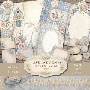 Blue Lace and Roses Junk Journal Kit