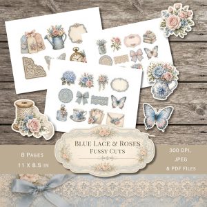 Blue Lace and Roses Fussy Cuts