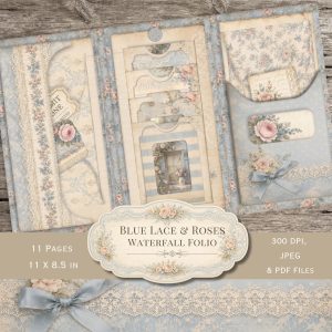 Blue Lace and Roses Waterfall Folio