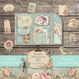 Faded Petals and Sky Flip Pocket Folio