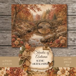 Shades of Autumn Scenic Digital Papers printable landscape collection
