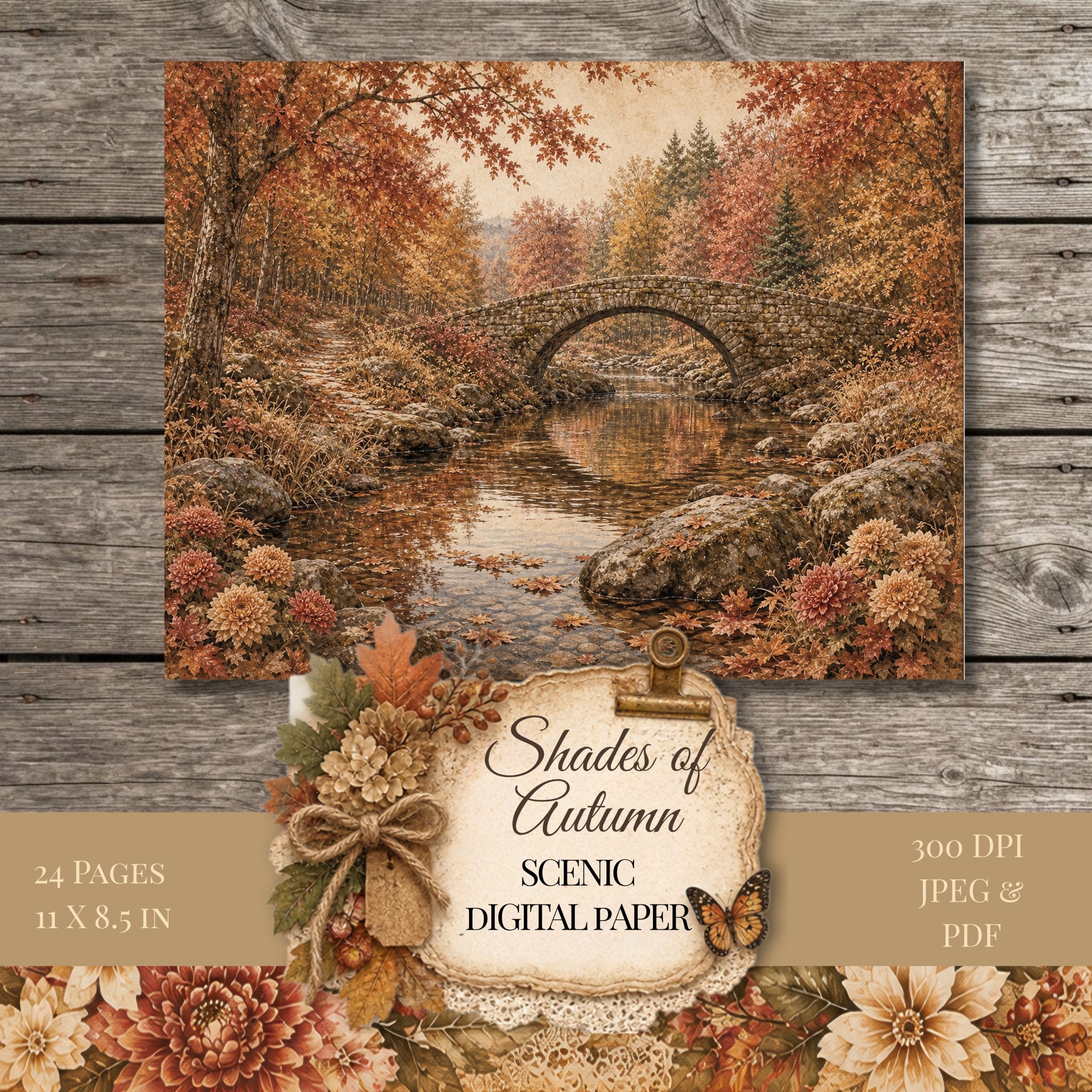 Shades of Autumn Scenic Digital Papers printable landscape collection